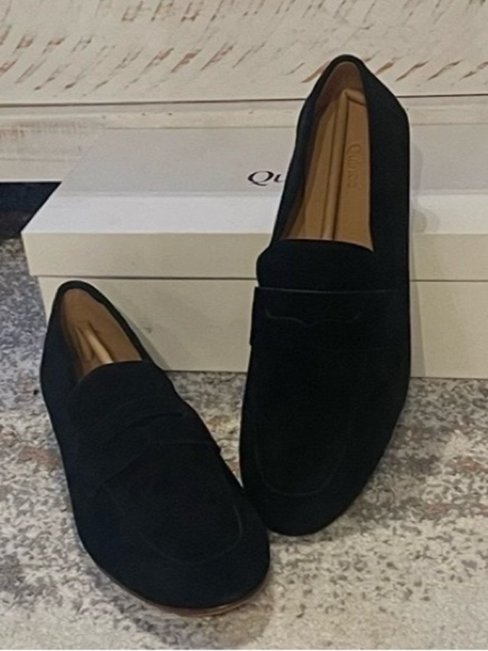 BRAND NEW Quince Italian Suede Penny Loafer, Size 7.5 (Black) - Picture 3 of 10